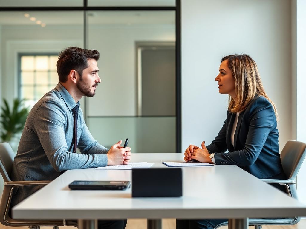 Dois profissionais durante uma entrevista de emprego